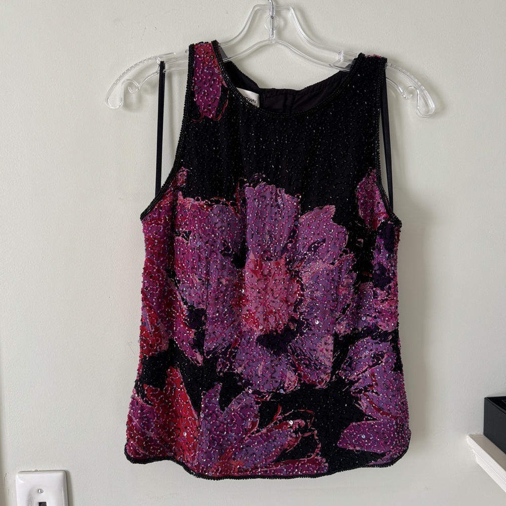 Floral Beaded Cecily Brown Tank Size L